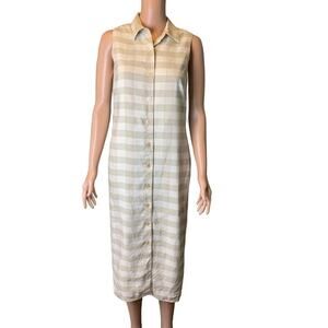 Talbots Linen Blend Sleeveless Shirt Dress Size 8 Buffalo Check Preppy Comfort